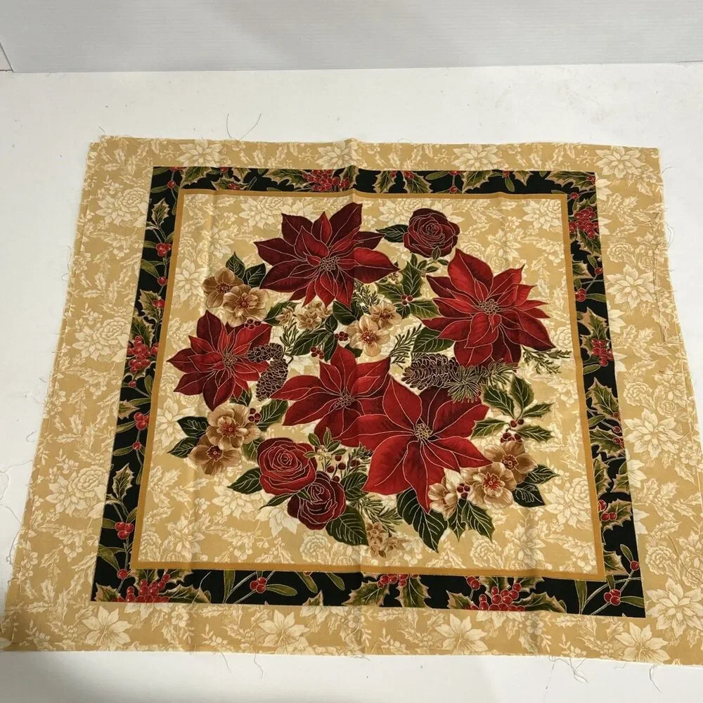 4 Christmas Poinsettia Pillow Cotton Quilting Fabric Panels Cut Out 20